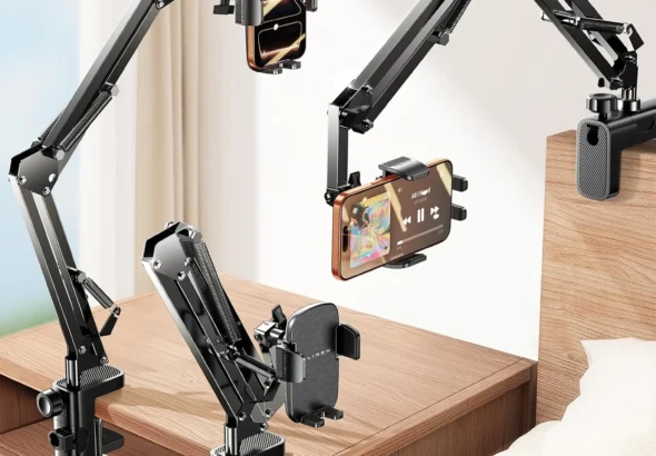 LISEN Gooseneck Phone Holder for Bed Desk [3rd Upgrade] Cell Phone Stand for Desk Bed Gaming Accessories,Gifts for Men Mom Senior Tech Mount for Recording Filming Laying Down Flexible Magic Arm Clamp