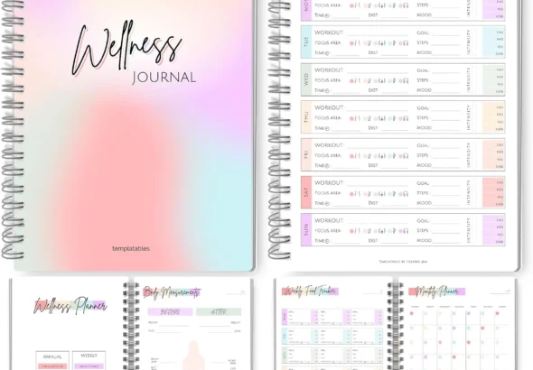 Wellness Journal - 90 Day Health, Fitness, Gratitude, Mindfullness, Wellbeing, Habit, Goals, Diet & Food Tracker - A5 (Pastel Rainbow)