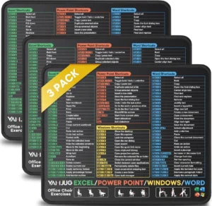 3 Pack Mouse Pad with Stitched Edge for Excel/Word/PowerPoint/Windows Shortcuts, Small Excel Cheat Sheet Desk Pad, 10.2x8.3x0.12inch Portable Computer Mousepad for Gaming Office Home, Non-Slip