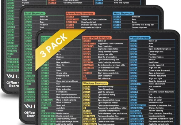 3 Pack Mouse Pad with Stitched Edge for Excel/Word/PowerPoint/Windows Shortcuts, Small Excel Cheat Sheet Desk Pad, 10.2x8.3x0.12inch Portable Computer Mousepad for Gaming Office Home, Non-Slip