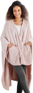 Berkshire Blanket Primalush Wearable Blanket, Cozy Loungewear Pocketed Plush Cape Wrap for Adults &Teens(Pink, One Size 58"X64")