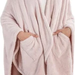 Berkshire Blanket Primalush Wearable Blanket, Cozy Loungewear Pocketed Plush Cape Wrap for Adults &Teens(Pink, One Size 58"X64")