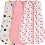 BSTOPPT 3 Pack Baby Sleep Sack 0-6 Months 100% Rayon Cotton Baby Sleeping Bag 2-Way Zipper Toddler Wearable Blankets Comfy Stretchy Lightweight TOG 0.3 Heart&Pink&Floral