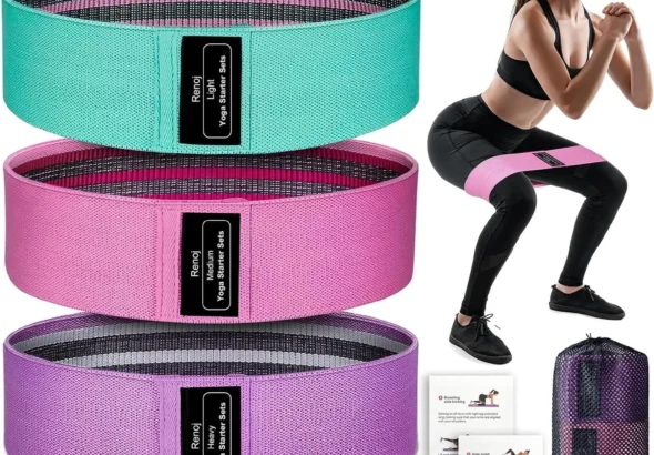 Renoj Resistance Bands for Working Out: 3-Set Professional Exercise Bands for Pilates, Yoga, Home Gym, Booty, Leg Training | Heavy/Medium/Light Fabric Loops for Women Men