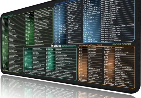 secret corner excel&Word&Windows&powerpoint Cheat Sheet Mousepad,Extra Large Office Desk Accessories Desk mat,Office Keyboard Shortcuts Mouse pad, Non-Slip for Computer Gaming Mouse pad 27.6"x11.8"