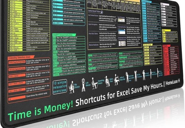 Excel Cheat Sheet Desk pad-Big Mouse Pad(31.5in x 11.8in x 0.1in) | Desk Mat for Microsoft Excel Shortcuts | Office Desk Accessories | Non-Slip Stitched Edge