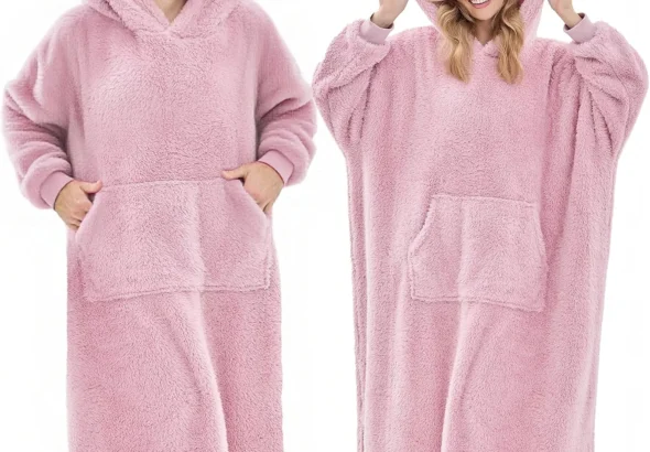 PJGGZ Wearable Blanket Hoodie for Women Men, Fleece Warm Comfy Hooded Sweatshirt with Pockets & Sleeves Cozy Gift for Adult