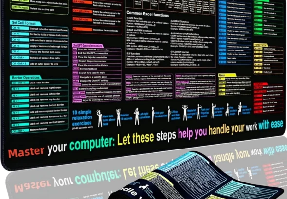 Excel Cheat Sheet Desk Pad Mat (11.8x31.5in) - XL Excel Formulas Shotcuts Mouse Pad Cheat Sheet Excel Function Modules & Waterproof | 3mm Non-Slip Pc Keyboard Cover | Office/Gaming Large XL Mouse Pad