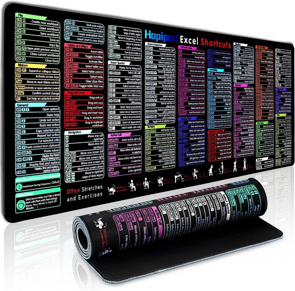 Excel Cheat Sheet Desk Pad (2026 Pro)  231+ Shortcuts Mouse Pad for Keyboard and Mouse, XXL Waterproof Non-Slip Desk Mat for Office, Home, Gaming, Data Analysis, 31.5 x 11.8 in