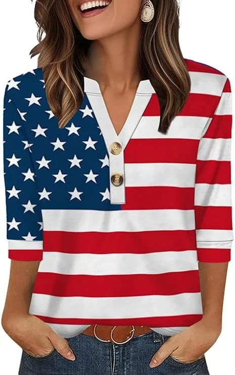 OFEEFAN Women's 3/4 Sleeve Henley Shirts Summer Tops Fashion Outfits