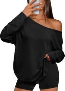 Trendy Queen Womens One Shoulder Long Sleeve Tops