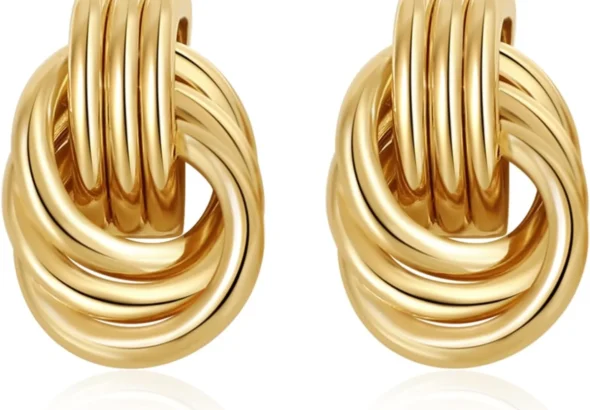 Women's Statement Gold Chunky Knot Dangle Drop Earrings by SHERLOVE