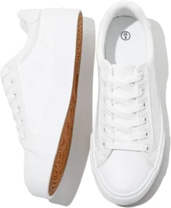 SERNIAL Women's Casual Sneakers White PU Leather Tennis Shoes
