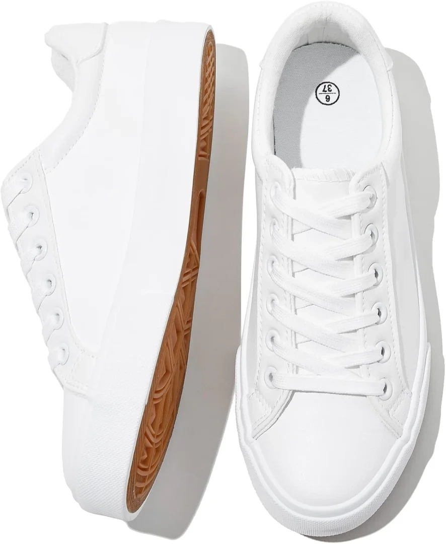 SERNIAL Women's Casual Sneakers White PU Leather Tennis Shoes