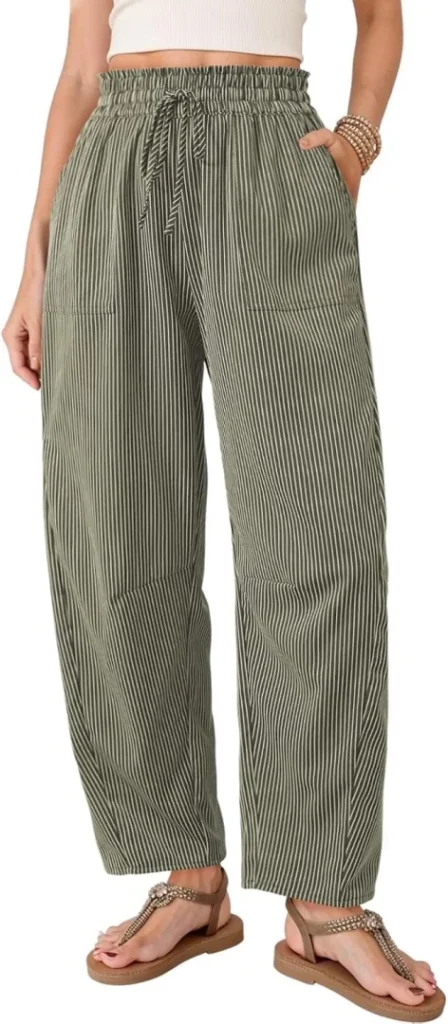 Dokotoo Women's Wide Leg Barrel Striped Pants with Pockets 2026