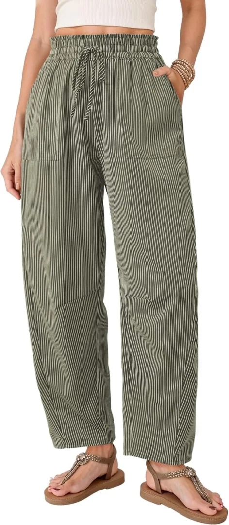 Dokotoo Women's Wide Leg Barrel Striped Pants with Pockets 2026
