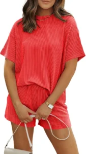 MARZXIN Women's Vertical Stripe 2 Piece Short Set