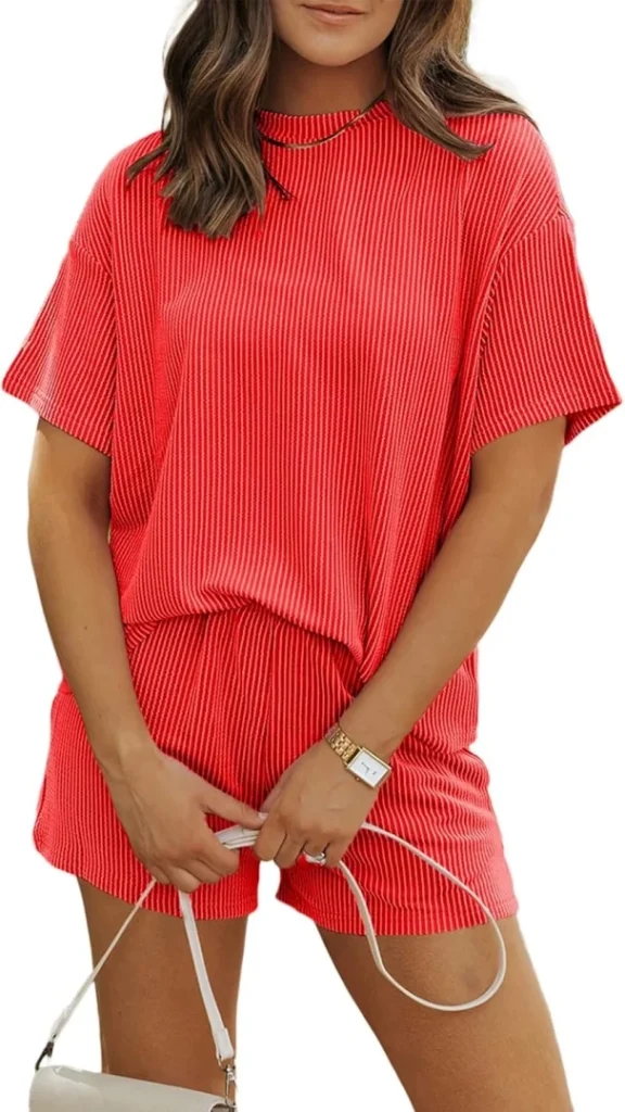 MARZXIN Women's Vertical Stripe 2 Piece Short Set