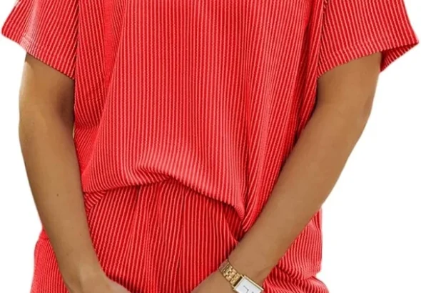MARZXIN Women's Vertical Stripe 2 Piece Short Set