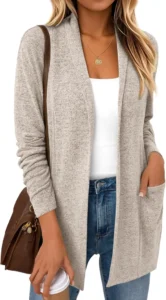 LILLUSORY Women’s Lightweight Open Front Long Cardigan with Pockets
