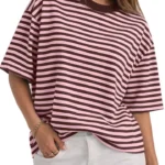 CHYRII Women's Oversized Striped Tee Short Sleeve Trendy 2026 Casual Crewneck Summer Y2K Top
