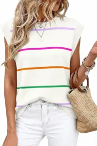 WIHOLL Women's Summer Tank Tops Lightweight Crew Neck Tee Cap Sleeve Business Casual Blouse