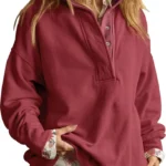 Women's Oversized Henley Neck Sweatshirt Pullover Cozy Fall Outfit Top