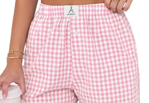 ANRABESS Women's Gingham Boxer Shorts Y2K Plaid Pajama Lounge Sleep Summer Beach Bottoms