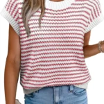 EVALESS Women's Round Neck Striped Cap Sleeve Tank Sweater Vest