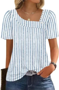 WIHOLL Women's Square Neck Short Sleeve Tops 2026 Spring Summer Blouses Fashion Outfits