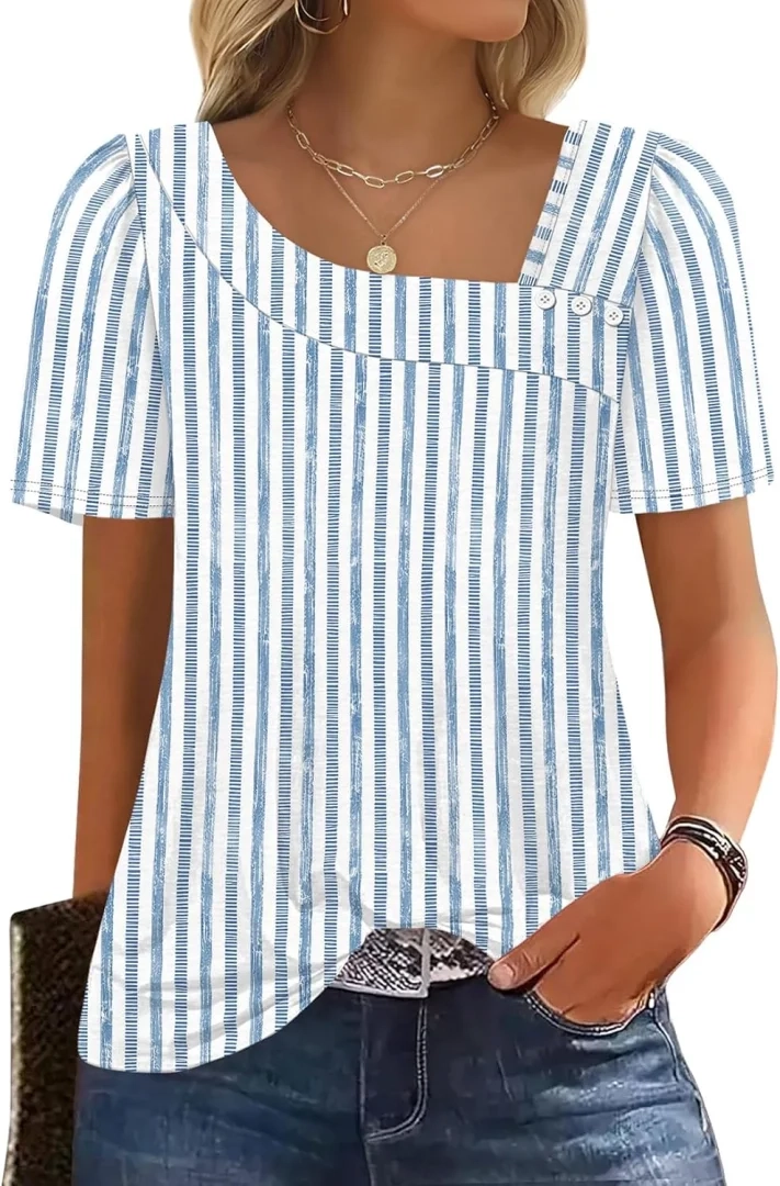 WIHOLL Women's Square Neck Short Sleeve Tops 2026 Spring Summer Blouses Fashion Outfits