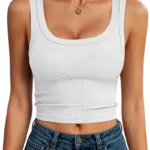 Women's Ribbed Cropped Tank Top Scoop Neck Cami Sleeveless Slim Fit Stretchy Casual Layering Summer Outfit