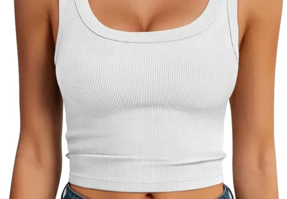 Women's Ribbed Cropped Tank Top Scoop Neck Cami Sleeveless Slim Fit Stretchy Casual Layering Summer Outfit