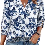 WIHOLL Women's Button Cuff 3/4 Sleeve V