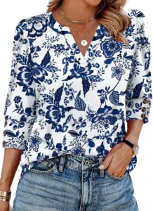 WIHOLL Women's Button Cuff 3/4 Sleeve V