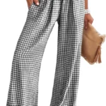 ANRABESS Women's Striped Gingham Wide Leg Palazzo Pants