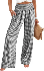 ANRABESS Women's Striped Gingham Wide Leg Palazzo Pants