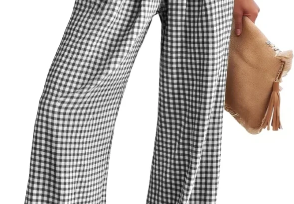 ANRABESS Women's Striped Gingham Wide Leg Palazzo Pants