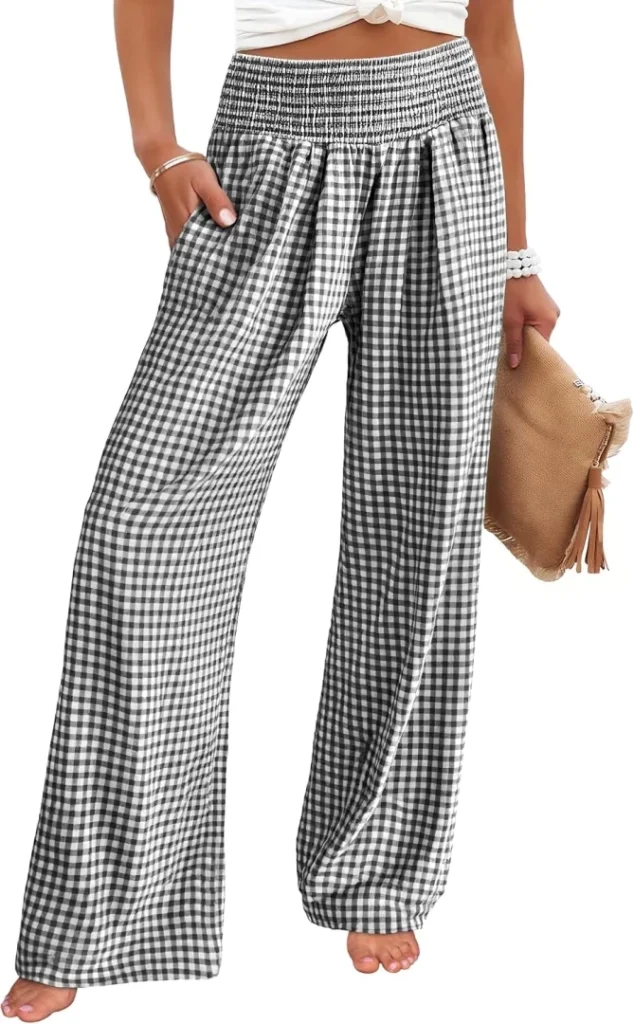 ANRABESS Women's Striped Gingham Wide Leg Palazzo Pants