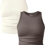 OQQ Women's 2 Pack Crew Neck Sleeveless Stretch Casual Yoga Crop Tank Tops