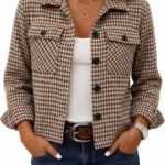 Zeagoo Women’s Cropped Plaid Shacket Jacket