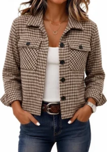 Zeagoo Women’s Cropped Plaid Shacket Jacket