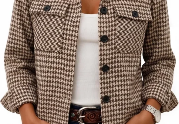Zeagoo Women’s Cropped Plaid Shacket Jacket