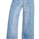 SHEWIN Women's High Rise Baggy Wide Leg Denim Pants with Drawstring Stretch
