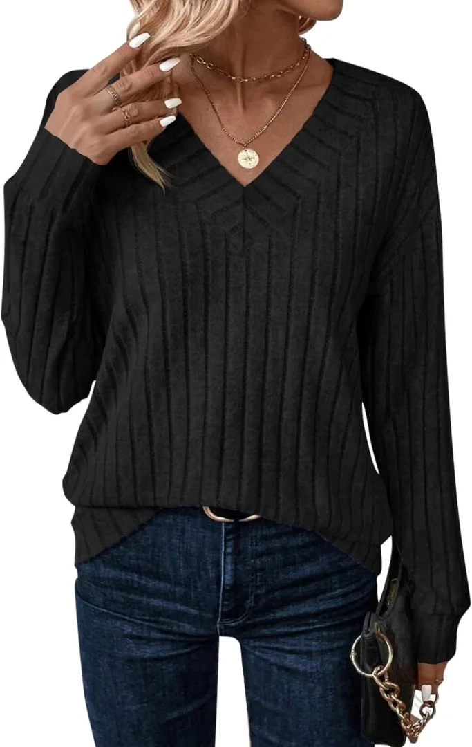 JUSTFASHIONNOW Women's Lightweight Long Sleeve V