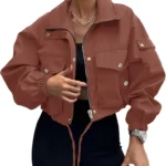 UEAL Women's Cropped Lightweight Bomber Jacket with Pockets
