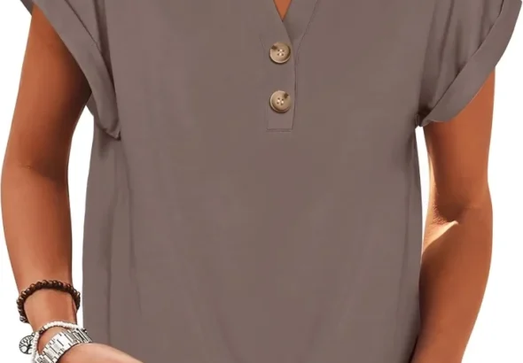 ANRABESS Womens Short Sleeve Henley Blouse Casual Dressy Summer Tops Shirts