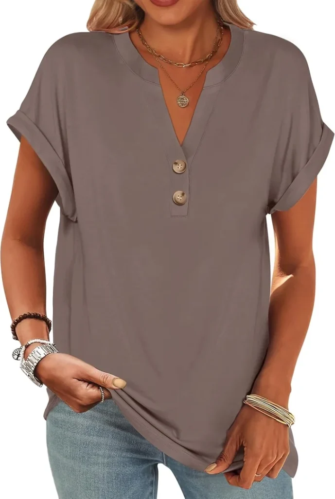 ANRABESS Womens Short Sleeve Henley Blouse Casual Dressy Summer Tops Shirts