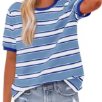 BTFBM Women's Short Sleeve Striped Summer Blouse
