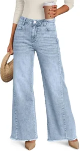 Trendy Queen Women's Relaxed Loose Wide Leg Jeans with Raw Hem Pants